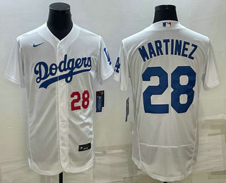 Men%27s Los Angeles Dodgers #28 JD Martinez Number White Flex Base Stitched Baseball Jersey->los angeles dodgers->MLB Jersey